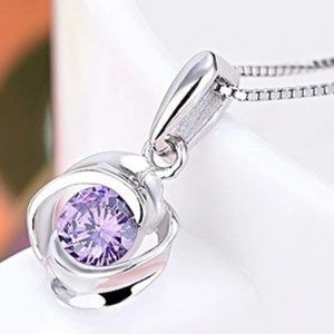 💎New 925 Sterling Silver Purple Flower Necklace